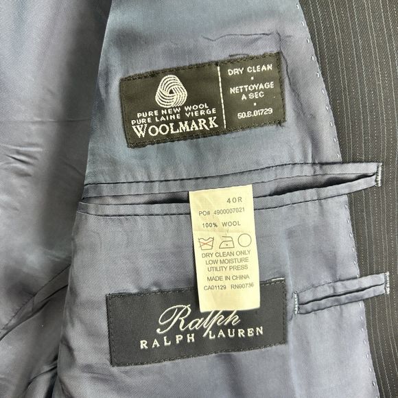 Ralph Ralph Lauren RRL Mens 40R Navy Blue Pinstripe Suit Jacket 100% Wool - Picture 4 of 13